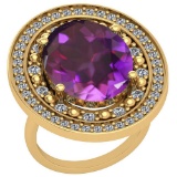 12.54 Ctw Amethyst And Diamond SI2/I1 14k Yellow Gold Victorian Style Ring