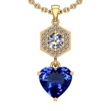 3.66 Ctw SI2/I1 Tanzanite And Diamond Platinum 14K Yellow Gold Plated Pandant