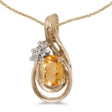 14k Yellow Gold Oval Citrine And Diamond Teardrop Pendant 0.35 CTW