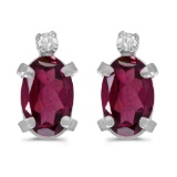 Sterling Silver Oval Rhodolite Garnet and Diamond Earrings