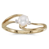 10k Yellow Gold Pearl And Diamond Wave Ring 0.01 CTW