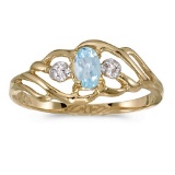 14k Yellow Gold Oval Aquamarine And Diamond Ring