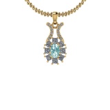 1.46 Ctw I2/I3 Aquamrine And Diamond 14K Yellow Gold Necklace