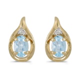 14k Yellow Gold Oval Aquamarine And Diamond Earrings 0.6 CTW