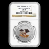 2007 Australia 1 oz Silver Pig MS-70 NGC (Colorized)