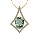 Certified 18.53 Ctw Green Amethyst And Diamond I1/I2 10K Yellow Gold Pendant