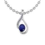 0.84 Ctw VS/SI1 Blue Sapphire And Diamond 14K White Gold Pendant