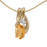 14k Yellow Gold Oval Citrine And Diamond Pendant 0.32 CTW