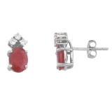 14k White Gold Ruby And Diamond Oval Earrings