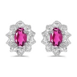 10k White Gold 5x3 mm Genuine Pink Topaz And Diamond Earrings 0.52 CTW