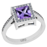 1.32 Ctw I2/I3 Amethyst And Diamond 10K White Gold Cocktail Ring