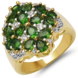 18K Yellow Gold Plated 2.80 CTW Genuine Chrome Diopside & White Topaz .925 Sterling Silver Ring