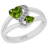 0.79 Ctw I2/I3 Peridot And Diamond 10K White Gold Cocktail Ring