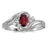 10k White Gold Oval Garnet And Diamond Ring