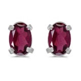 14k White Gold Oval Rhodolite Garnet Earrings