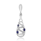 14k White Gold Sapphire and Diamond Beehive Pendant 0.15 CTW