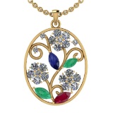 2.71 Ctw I2/I3 Multi Stone And Diamond 14K Yellow Gold Pendant