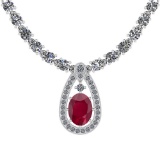 20.93 Ctw I2/I3 Ruby And Diamond 14K White Gold Necklace