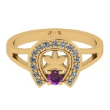 0.22 Ctw I2/I3 Amethyst And Diamond 10K Yellow Gold Vintage Style Ring