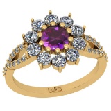 1.36 Ctw I2/I3 Amethyst And Diamond 10K Yellow Gold Engagement Halo Ring