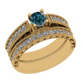 1.17 Ctw I2/I3 Treated Fancy Blue And White Diamond 14K Yellow Gold Bridal Wedding Ring