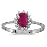 10k White Gold Oval Ruby And Diamond Ring