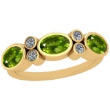 1.64 Ctw Peridot And Diamond I2/I3 14K Yellow Gold three Stone Ring