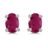 14k White Gold Oval Ruby Earrings 0.72 CTW