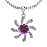 1.75 Ctw Amethyst And Diamond I2/I3 14K White Gold Necklace