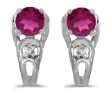 10k White Gold Round Rhodolite Garnet And Diamond Earrings 0.85 CTW