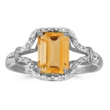 10k White Gold Emerald-cut Citrine And Diamond Ring