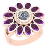 4.00 Ctw Amethyst And Diamond I2/I3 14K Rose Gold Ring