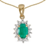 10k Yellow Gold Oval Emerald And Diamond Pendant 0.33 CTW