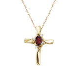 14K Yellow Gold Garnet and Diamond Cross Pendant