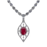9.00 Ctw SI2/I1 Ruby And Diamond 14K White Gold Necklace