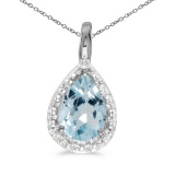 14k White Gold Pear Aquamarine Pendant