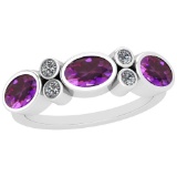 1.64 Ctw Amethyst And Diamond I2/I3 14K White Gold three Stone Ring