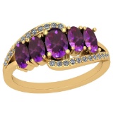 1.63 Ctw Amethyst And Diamond I2/I3 14K Yellow Gold Ring