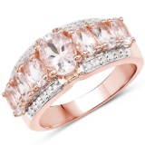 14K Rose Gold Plated 2.14 CTW Genuine Morganite and White Topaz .925 Sterling Silver Ring