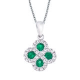 14k White Gold Emerald and .13 ct Diamond Clover Pendant