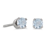 Certified 3 mm Petite Round Aquamarine Screw-back Stud Earrings in 14k White Gold