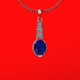 2.90 Ctw VS/SI1 Blue Sapphire And Diamond 14K White Gold Necklace