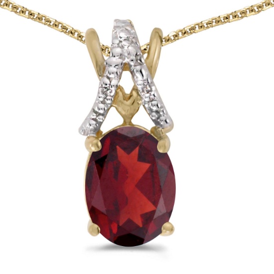 14k Yellow Gold Oval Garnet And Diamond Pendant