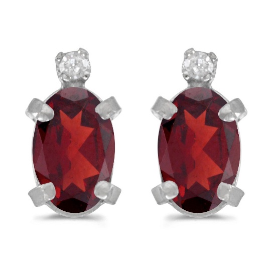 Sterling Silver Oval Garnet and Diamond Earrings