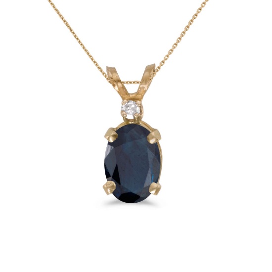 14k Yellow Gold Oval Sapphire And Diamond Pendant