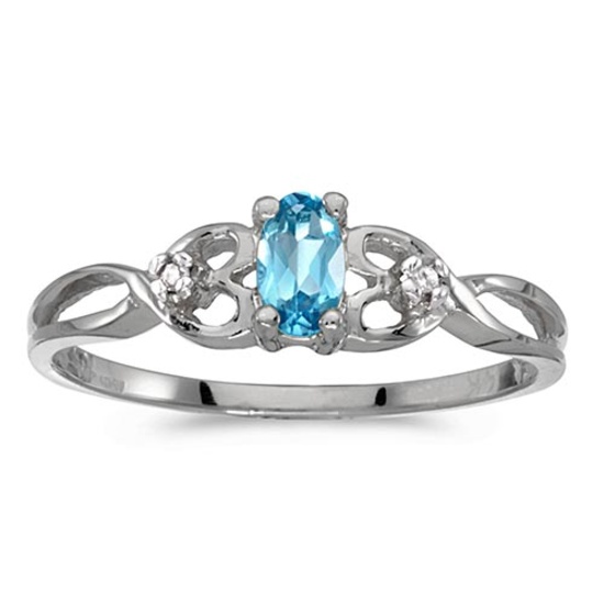 14k White Gold Oval Blue Topaz And Diamond Ring