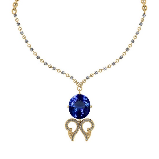 8.83 Ctw VS/SI1 Tanzanite And Diamond 14k Yellow Gold Victorian Style Necklace