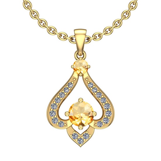 0.77 Ctw VS/SI1 Citrine And Diamond 10K Yellow Gold Vintage Pendant