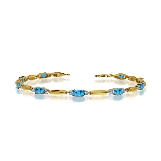 10K Yellow Gold Oval Blue Topaz and Diamond Bracelet 2.43 CTW