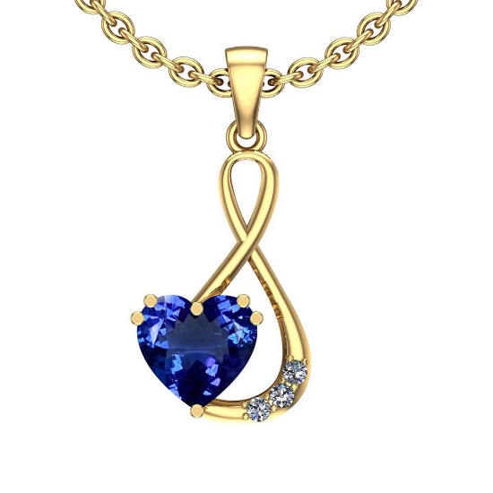 4.15 Ctw SI2/I1 Tanzanite And Diamond Platinum 14K Yellow Gold Plated Pandant